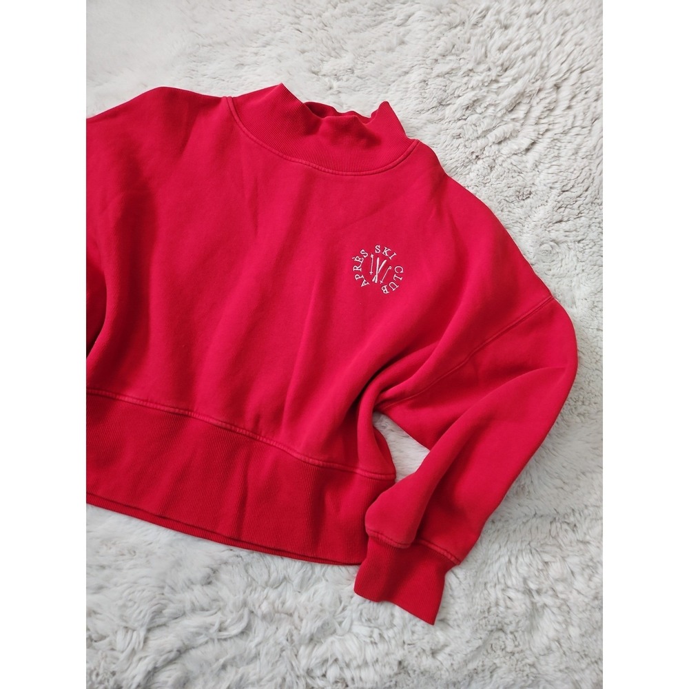 Wild Fable Sweatshirt Womens XL Red Mock Neck Crop Aprés Ski Club Graphic